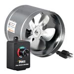 iPower GLFANXBOOSTER8CTRL 8 Inch 420 CFM Booster Fan Inline Duct Vent Blower with Variable Speed Controller Adjuster HVAC, Silver