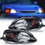 Nilight Headlight Assembly Compatible with 1999 2000 Honda Civic Headlamps Replacement Black Housing Amber Reflector Upgraded Clear Lens Driver and Passenger Side