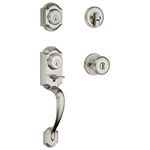 Kwikset Montara Front Door Lock Handle and Deadbolt Set, Entry Handleset Exterior with Interior Door Knob, Satin Nickel, Pick Resistant SmartKey Rekey Deadbolt Security