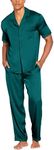 Ekouaer Men Satin Silk Pajamas Set 2 Piece Button Down Sleepwear Long Pants Loungewear with Pockets Green