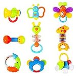 Baby Toys Rattles Teether and Shakers 9 PCS, Baby Newborn Gift Set for Hand Development Early Educational Toys for Newborn Toddler