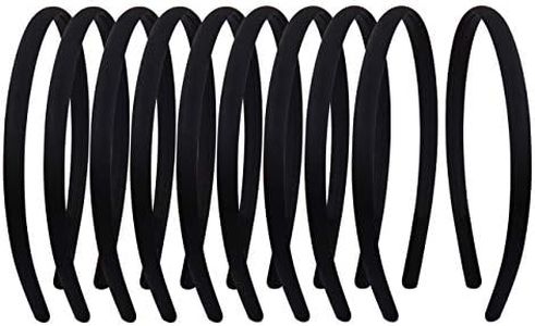 Suyegirl 20Pcs Women's Fabric Covered Satin Headbands 1CM Wide Black Ribbon Head Bands Girl's Hard Hairbands DIY Hair Pieces Accessories