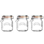 Kilner 1 Litre Square Glass Clip Top Preservation and Storage Jars , Clear , Set of 3