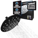 SparkPod 7 Spray Settings Shower Head - Adjustable High Flow Shower Head with Mist Setting - Showerhead Replacement Head for The Bathroom (8 Inch, Midnight Black Matte)