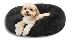 ZEXSAZONE Round Donut Pet Bed for Cats and Puppies Dogs, Cozy and Plush, Raised Bedside Support, Both Sides Use Like 2 in One, Washable, Sizes for Medium Small and Large Pets. cat Bed Black