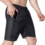 BROKIG Men's Quick Dry Running Sport Shorts with Zipper Pockets Lightweight Casual Fit Gym Athletic Short for Men (Large,Black)