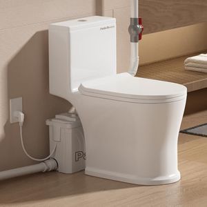 700PRO Upflush Macerating Toilet, Dual Flush 0.8/1.28 GPF Elongated One Piece Toilet with Macerator Pump for Basement, 4 Inlets, Chair Seat Standard Height, Nano Glaze Bowl
