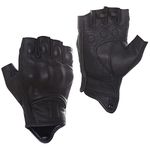 Harssidanzar Mens Motorcycle Gloves Half Finger Goatskin Leather Gloves GM037CA, Black, Size X-Small