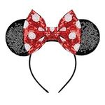 Eisyaa Mouse Ears Bow Headbands, Sequin Classic Red Polka dot Mouse Ears Headband Glitter Party Princess Decoration Cosplay Costume (white dot)