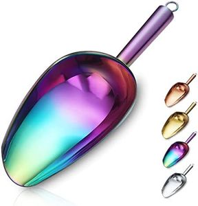 Berglander Stainless Steel Rainbow Ice Scoop 6 OZ, Titanium Colorful Plating Metal Ice Scooper For Ice Maker Multipurpose For Candy Wedding Kitchen Bar Party Pet Animal Dog Food Scoop Beach Shovel