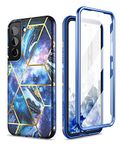 SURITCH Compatible with Samsung Galaxy S22 Case [Built-in Screen Protector] Natural Marble Full-Body Protection Shockproof Rugged Bumper Protective Cover for Samsung Galaxy S22 5G (Stars Blue)