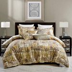 WPM WORLD PRODUCTS MART 7 Piece Gold Yellow Taupe Brown Queen Comforter Set Luxury Royal Velvet Bedding with Pillow Shams and Decorative Pillows-Nish (Queen (7 Piece))