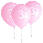 Cxryrzhe 11 Pcs Pink 3rd Birthday Balloons 12" Latex Balloons 3rd Anniversary Party Supplies Number 3 Year Old Birthday Balloons for Women Girl Baby Shower Birthday Wedding Princess Party Decorations