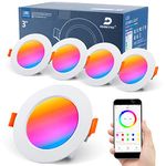 DUSKTEC LED Downlights Recessed Ceiling Lights RGB Colour Change 7W, Dimmable IP44 Spotlights Daylight White 5000K, Smart Bluetooth APP Control for Bedroom Kitchen Living Room, 4 Pack