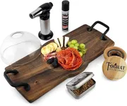 Foghat Cocktail Smoking Charcuterie Set with Cloche/Board, Bourbon Whiskey Barrel Oak Culinary Smoking Fuel Wood Shavings & Smoking Torch | with Torch Fuel (Foghat + Torch + Charcuterie)