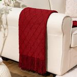 BATTILO HOME Red Throw Blanket Geometric Pattern Indoor Outdoor Knitted Throws for Sofa Couch Chair Bed Christmas Decor 51"x78"