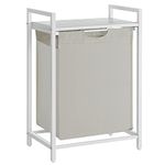 VASAGLE Laundry Basket, Laundry Hamper, Pull-Out and Removable Laundry Bag, Shelf, Metal Frame, 65L, 50 x 33 x 72 cm, White BLH101W01