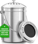 Utopia Kitchen Compost Bin for Kitchen Countertop - 1.3 Gallon Compost Bucket for Kitchen with Lid - Includes 1 Spare Charcoal Filter (Silver)