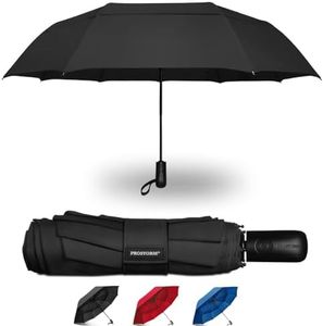 PROSTORM Windproof Vented Travel Umbrella - Automatic Open & Close - Strong, Wind Resistant, Pro Storm, Small, Compact, Mini, Folding & Portable - Backpack, Car, Purse, Umbrellas for Rain, Men & Women, Black