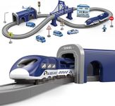 XIAPIA Railway Learning Educational Toys, Train Sets for Kids Boys Girls Age 3 Years Up, 66 Pcs Electric Track Accessories Car Set Christmas Xmas New Year Gifts (blue police)