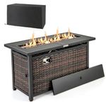 Tangkula 45 Inch Rattan Propane Fire Pit Table, Patiojoy 50,000 BTU Outdoor Rectangle Fire Pit with Glass Stones & Protective Cover, Heavy-Duty Metal Frame & Top, Patio Fire Table (Mix Brown)