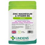 Lindens Zinc, Magnesium and Vitamin B6 Complex Tablets - 90 Pack - Reduction of Tiredness and Fatigue - UK Manufacturer, Letterbox Friendly