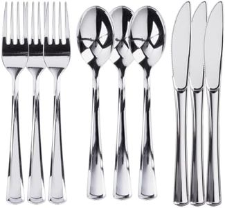 Prestee 300 Plastic Silverware Set | 100 Plastic Forks, 100 Plastic Spoons, 100 Plastic Knives | Heavy-Duty Bulk Disposable Flatware - Plastic Utensils Set - Disposable Silver Plastic Silverware Set