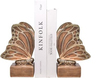 Kakizzy Vintage Brown Butterfly Bookends,Resin Book Ends for Shelves,Heavy Duty Decorative Bookends,Creative Book Stopper Holder Decor for Desk Home Office,Shelf Decoration,Gifts for Mother's Day