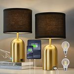 GyroVu 3-Way Dimmable Table Lamp Set of 2 for Living Room,Touch Control Modern Bedside Lamps with 2 USB Ports Nightstand Lamp with Black Shade and Gold Base for Bedroom Reading Room Hotel Office