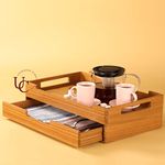 Utopia Choice Wooden Serving Tray with Drawer | Storage Multi-Utility Organizer for Kitchen | Premium Teak Wood | Finished with Clear Polyurethane Coat (Cresta Collection) | 40L x 25W x 11H cm