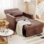 YODOLLA Single Sofa Bed Chair,3-in-1 Sleeper Chair Bed,Single Sofa Bed for Small Room,Convertible Sofa Chair Pull Out Adjustable Single Armchair Bed With Side Pocket, Saddle Brown