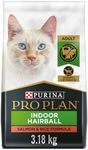 Purina Pro Plan Dry Cat Food, Specialized Indoor Hairball Salmon & Rice - 3.18 kg Bag (1 Pack)