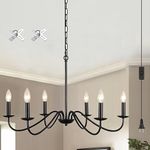 ADSENSTY Plug in Chandelier for Dining Room 6-Light Black Farmhouse Chandelier Hanging Light Fixture with Plug-in Cord 15.1ft & Switch Plug in Pendant Chandelier for Living Room Bedroom Foyer