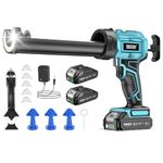 SEESII Electric Caulking Gun 20V,Battery Powered Caulk Gun with 2 x 2.0Ah Batteries,Cordless Silicone Gun with LED Light, 4 Speeds, Auto Retract, Adhesive Gun Kit for 10 oz-10.1 oz Filling, Sealing