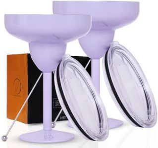 vaanshie Vacuum Sealed Margarita Glass with Lid (Lilac, Pack of 2) Break-Resistant Stainless Steel Cocktail Glass | Kitchen & Dining