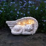 Festive Lights 19.5cm Memorial Cat Gravestone - Outdoor Stone Effect Remembrance Light - Solar Powered Warm White LED (Angel Cat)