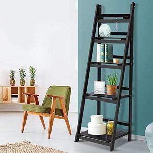 Artiss Bookshelf, 5 Tier Display Corner Wall Ladder Shelves Bookcase Bookshelves Storage Rack Plant Stand Home Living Room Bedroom Office Furniture, Wall-Mounted 140cm Height Black