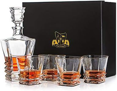 Van Daemon Crystal Whisky Decanter (750ml) and Set of 4 Whiskey Glasses (300ml). Lead Free Crystal ‘Hobart' for Spirits, Bourbon or Scotch. Perfectly Gift Boxed.