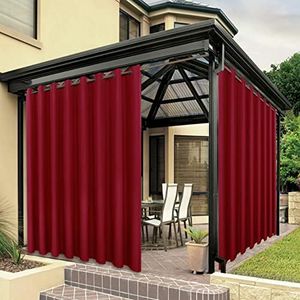 BONZER Waterproof Indoor/Outdoor Curtains for Patio Thick Privacy Extra Wide Grommet Curtains for Bedroom, Living Room, Porch, Pergola, Cabana, 1 Panel, 150W x 108L inch, Red