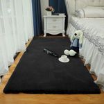 Hometail Fluffy Soft Anti-Slip Black Carpet Runner Washable Thick Microfiber High Density Fur Area Rug Large Size Carpet Mat (24X60 Inch) (Black, 2x5 Feet)