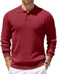 COOFANDY Mens Polo Shirt Classic Quarter Button Sweaters Slim Fit Long Sleeve Knitted Golf Shirts Wine Red