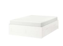 MARIAS KOMMERCE BRIMNES Bed Frame with Storage, White/Luröy, 140x200 cm (55 1/8x78 3/4 ")