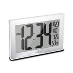 Marathon Atomic Wall Clock with Stand, White Frame/Stainless Steel Finish - Large, 9-Inch Display - AM/PM or 24-Hour Time Format, Eight Time Zones & Indoor Temperature - Two AA Batteries Included