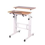 DlandHome Stand Sit Desk Mobile Computer Desk Adjustable Standing Desk 23.6inches Table Workstation Mobile Desk Cart Tray,Oak 101-OK-DCA