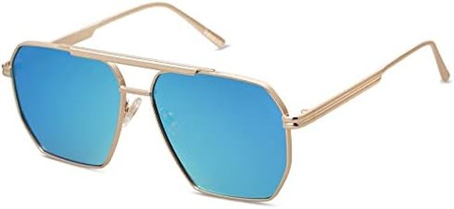 SOJOS Retro Oversized Square Polarized Sunglasses for Women and Men Vintage Shades Classic Large Metal Sun Glasses with Gold/Blue Lens