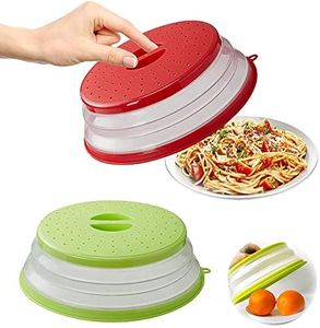 Lostwry tapa para microondas plegable, 2pcs colador plegable para microondas cubierta de alimentos de microondas cubierta para plato de microondas silicona para colar enjuague frutas (rojo + verde)