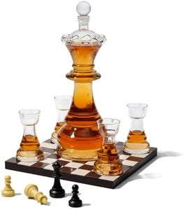 New Chess Decanter Set by The Wine Savant - Queen Chess Decanter 750ml 12" H With 4 Rook Shot Glasses 4oz - Queen's Gambit, Chess Player Gifts, Whiskey, Wine Lovers!