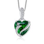 FJ Necklaces for Women 925 Sterling Silver Heart May Birthstone Pendant Necklace Emerald Jewellery Gifts for Women Girls