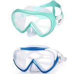 Kids Diving Mask 180° Panoramic Swim Mask Anti-Fog Child Swim Goggles Tempered Glass Swimming Goggles with Nose Cover for 4-16 Kids, Youth (Aqua+Blue 2pcs)