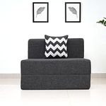 uberlyfe 1 Seater Sofa Cum Bed | Jute Fabric Washable Cover | 1 Cushions Zigzag Pattern | Dark Grey | 3' X 6.5' Feet